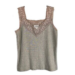 CHICOS Gray Lace-Trim Cotton Tank - Size 0 (S/4)